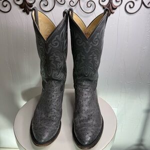 Justin Ostrich Leather Western Cowboy Boots Men’s Size 9.5D Gray